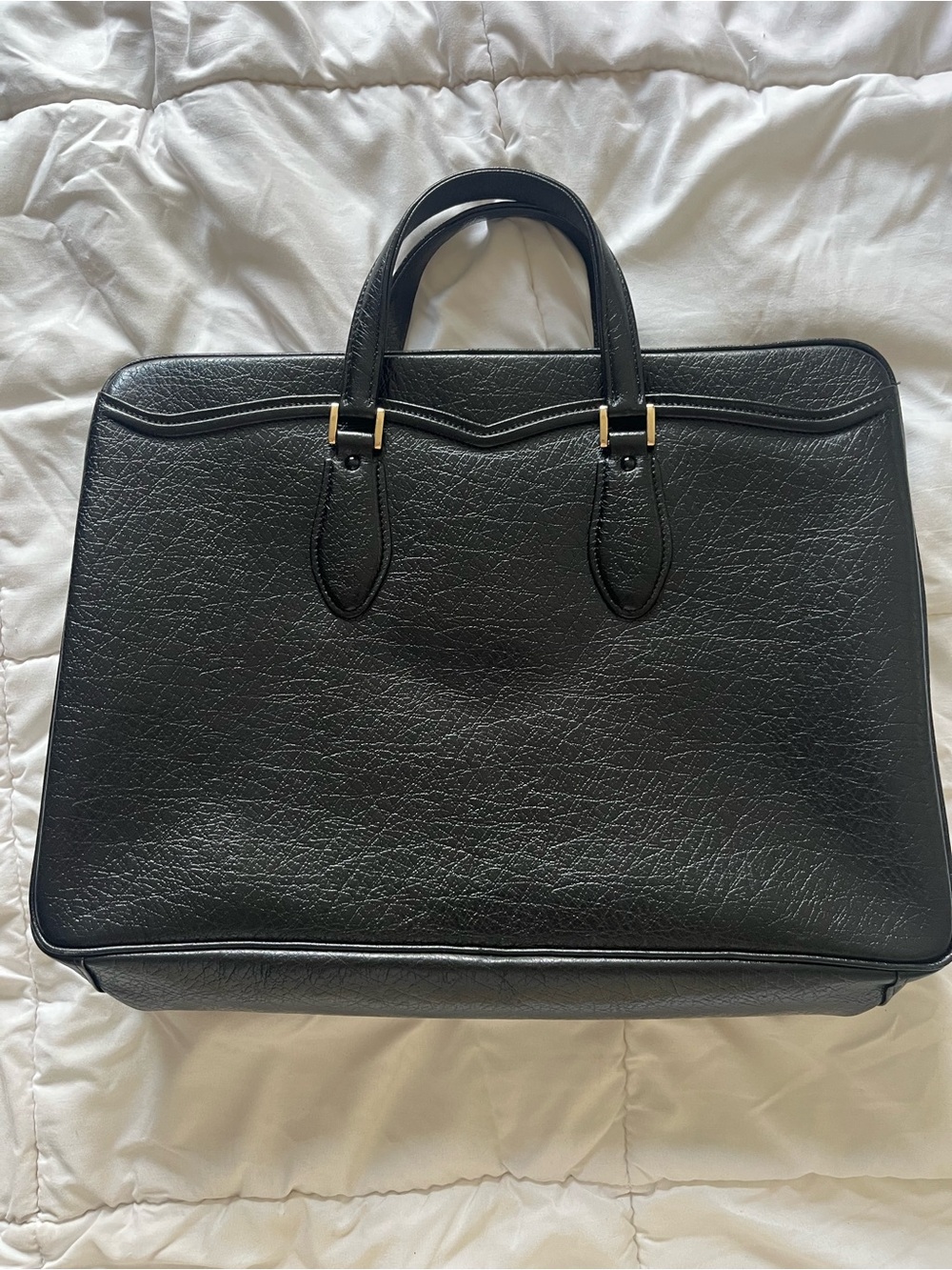 Vintage Oscar de la Renta Black Textured Leather Briefcase Commuter Laptop Bag